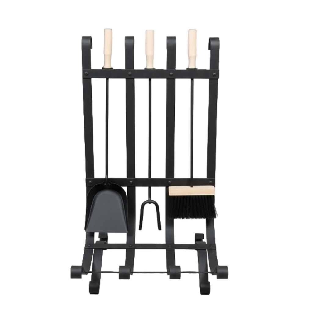 Каминный набор, подвесной, деревянные ручки, кочерга, совок, щетка, подставка