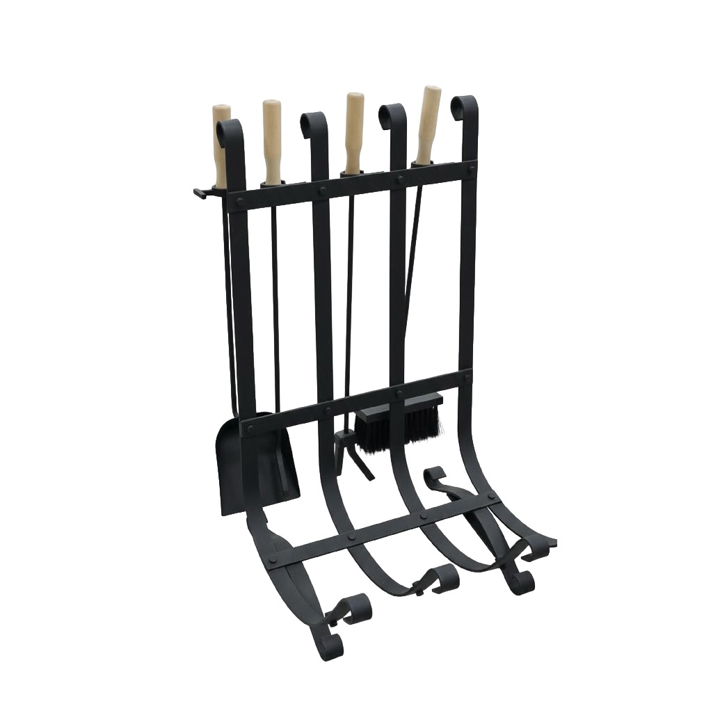 Каминный набор, подвесной, деревянные ручки, кочерга, совок, щетка, подставка