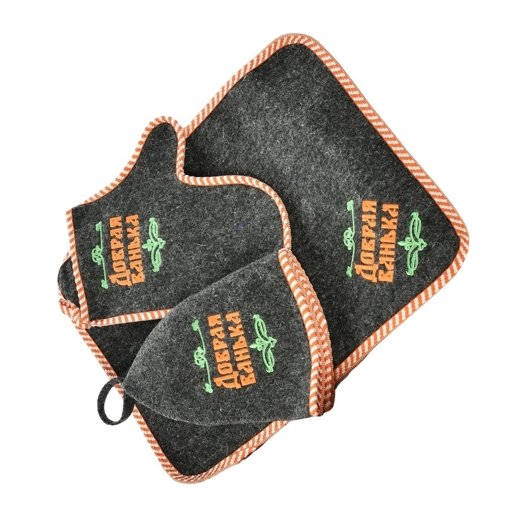 Набор для бани и сауны 212F Добрая банька ЗПР-6, войлок серый, шапка, коврик, рукавица