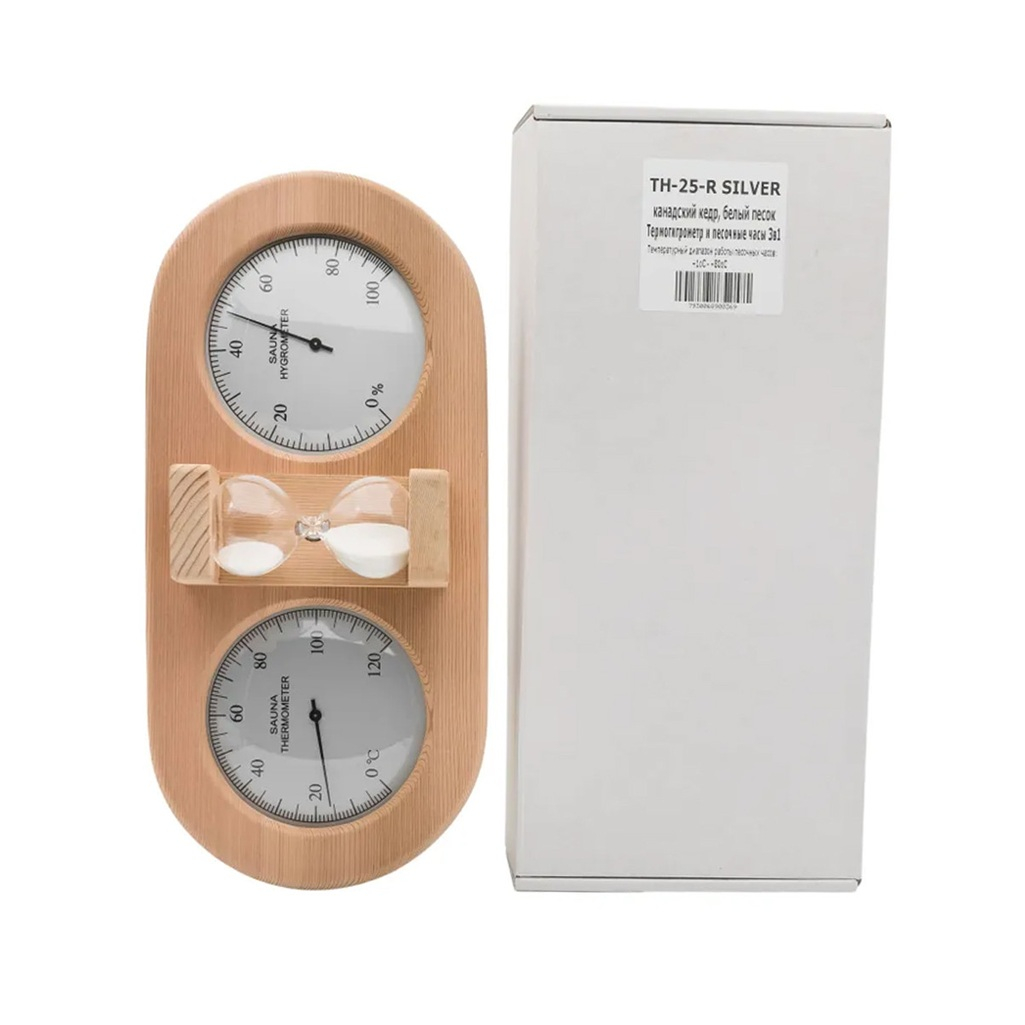 Станция банная 212F ТН-25R SILVER термогигрометр с песочными часами, кедр, светло-коричневый