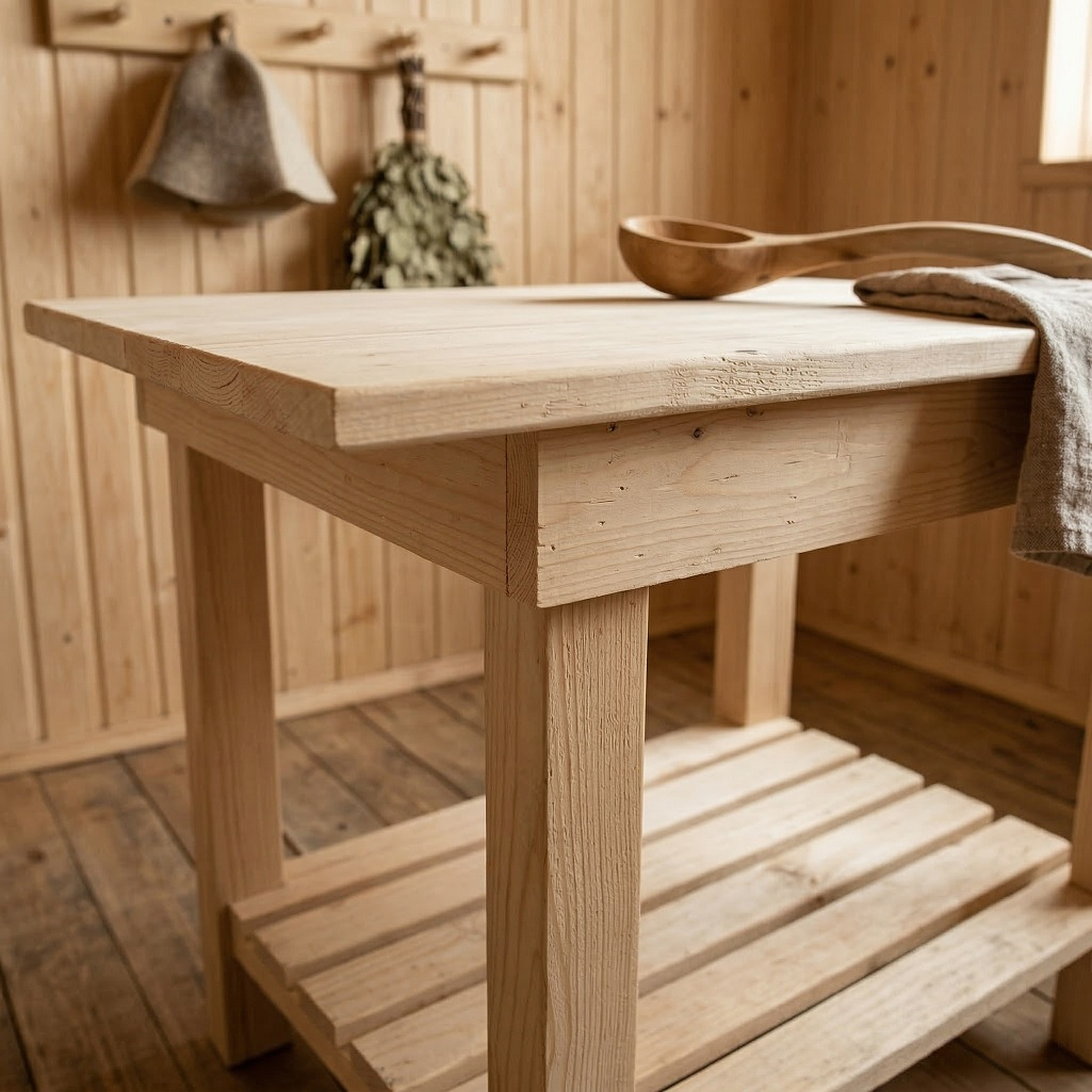 Стол журнальный, Липа, для бани и сауны, 490х530х745 мм, дерево