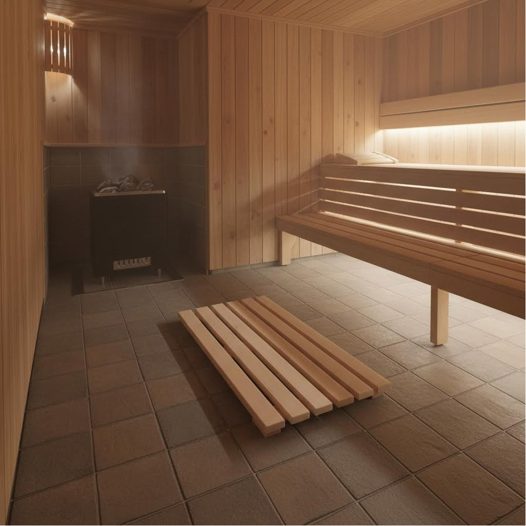 Решетка на пол, дерево Липа, для бани и сауны, бежевая, 600х1100 мм