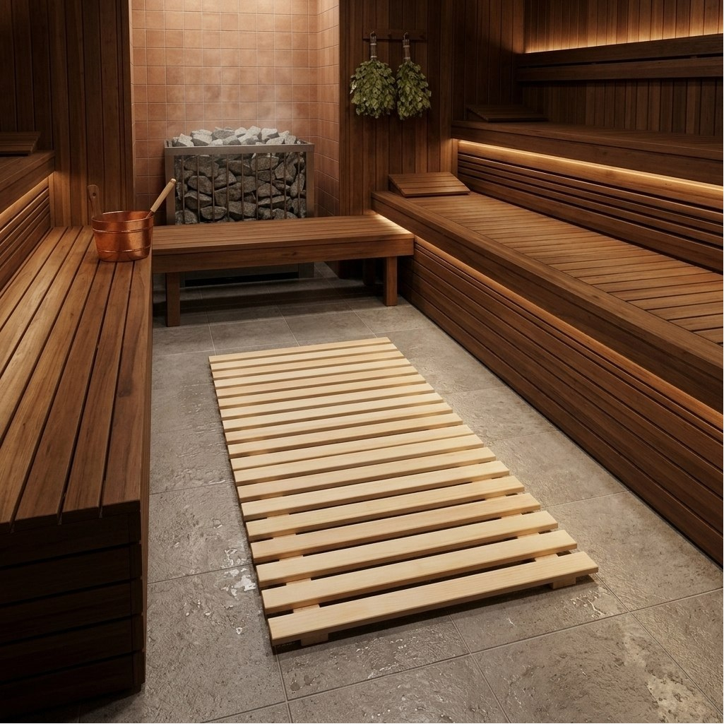 Решетка на пол, дерево Липа, для бани и сауны, бежевая, 500х1100 мм