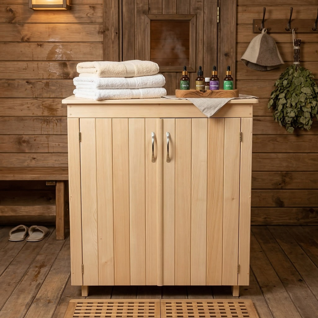 Комод большой, Липа, для бани и сауны, 450х850х930 мм, дерево