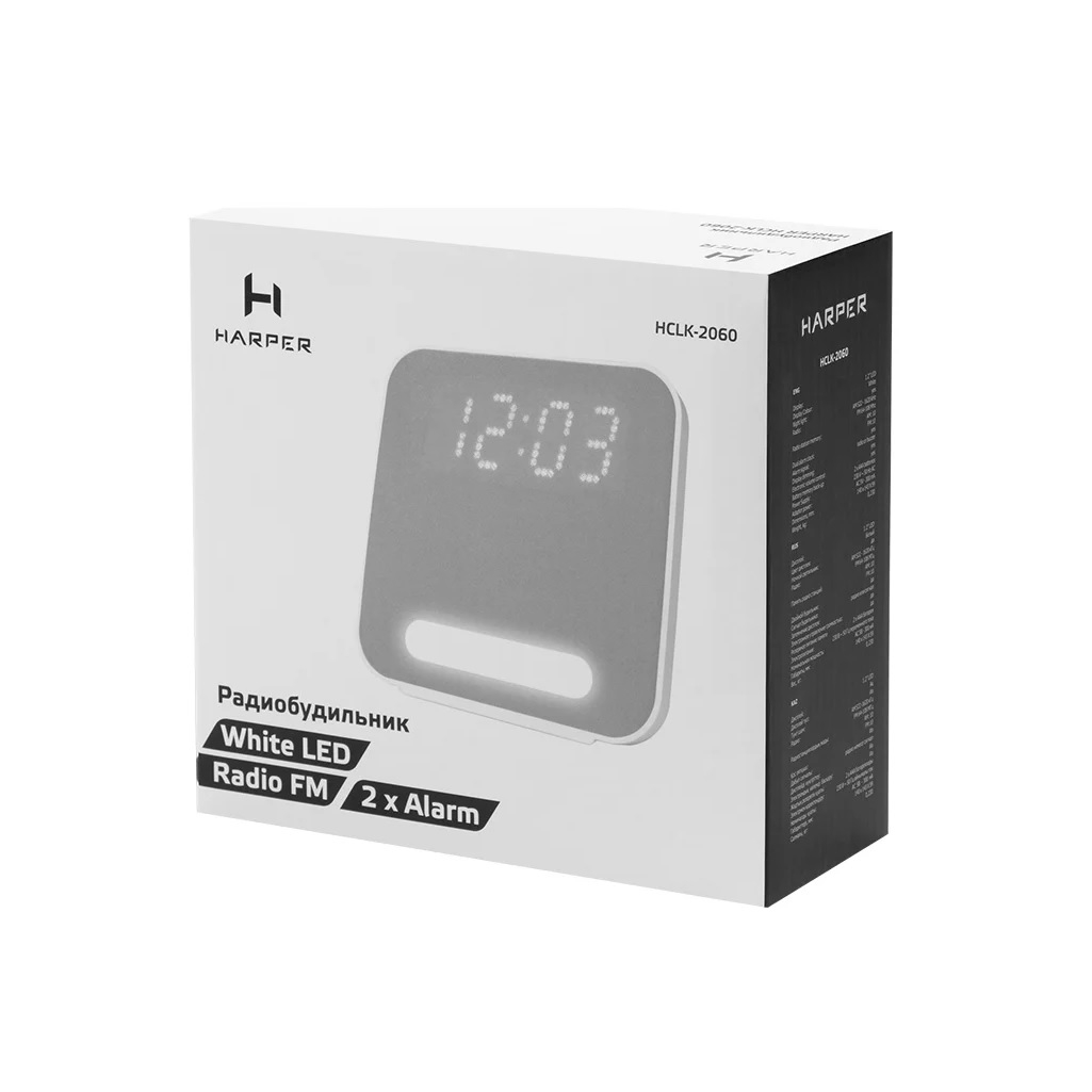 Радиобудильник Harper HCLK-2060, LED, питание от сети, бело-серый
