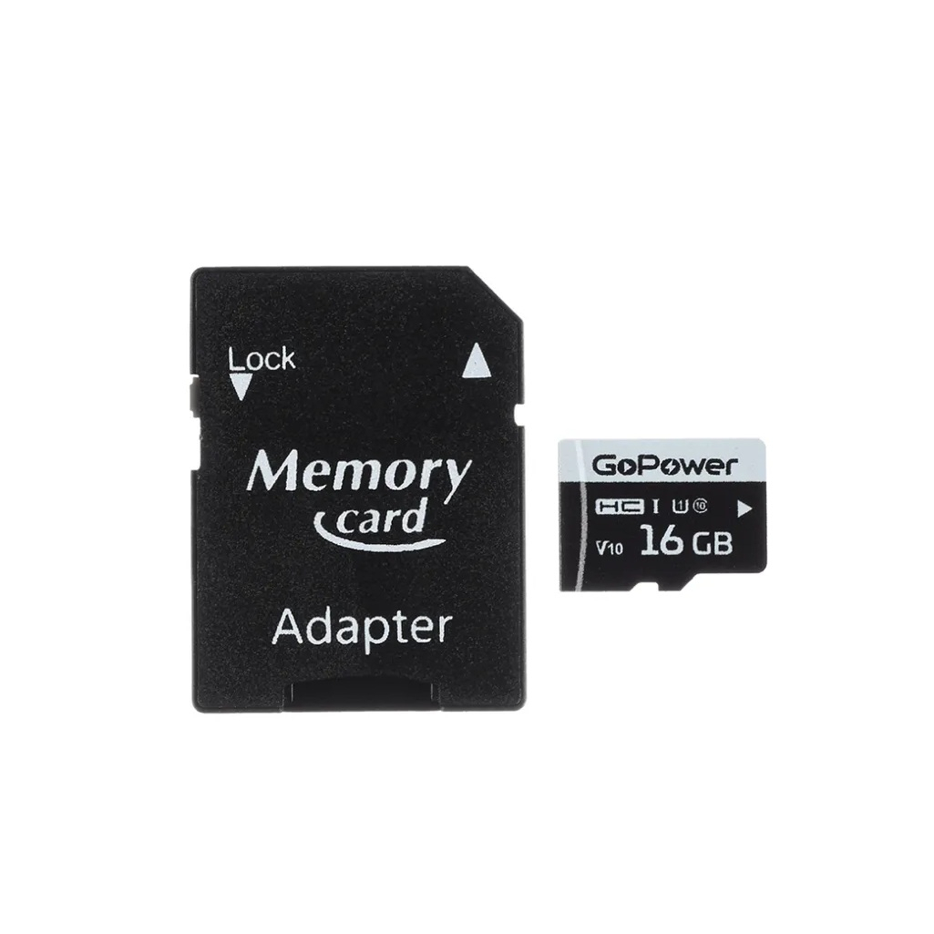 Флеш-карта microSD GoPower с адаптером, Class10, А1, V10, 16GB