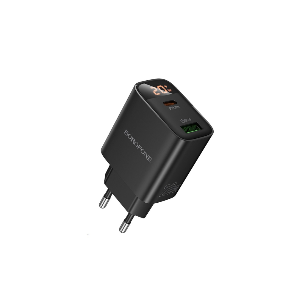 Блок зарядный Borofone BA96A, USB-Type-C, Type-C-Lightning, 3 А, 2 разъема, цифровой дисплей, черный