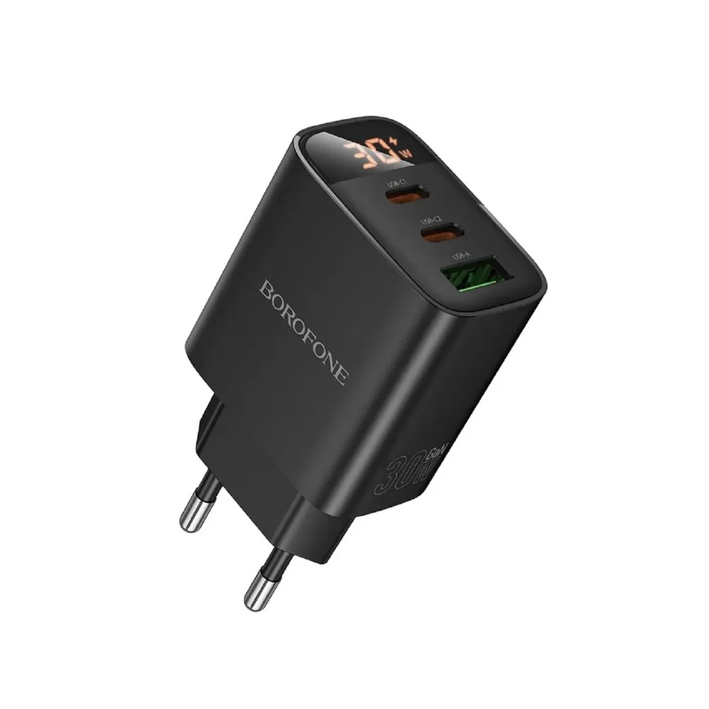 Блок зарядный Borofone BA98A, PD30W, 2C1A, 3 разъема, цифровой дисплей, черный