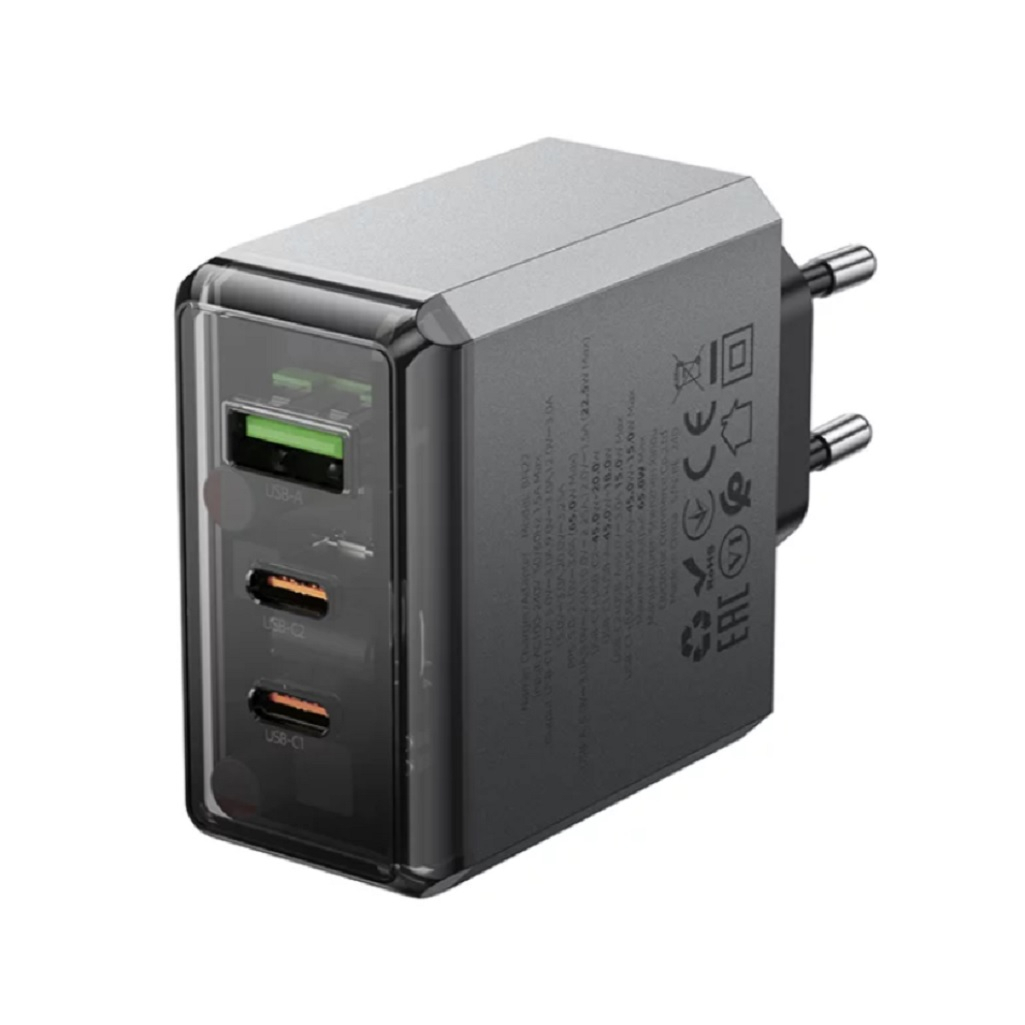 Блок зарядный Borofone High Power BN22, 65W Three Ports Charger, черный