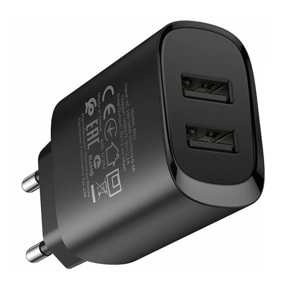 Блок зарядный Borofone BN27, super fast 2xUSB, 2.1A, черный