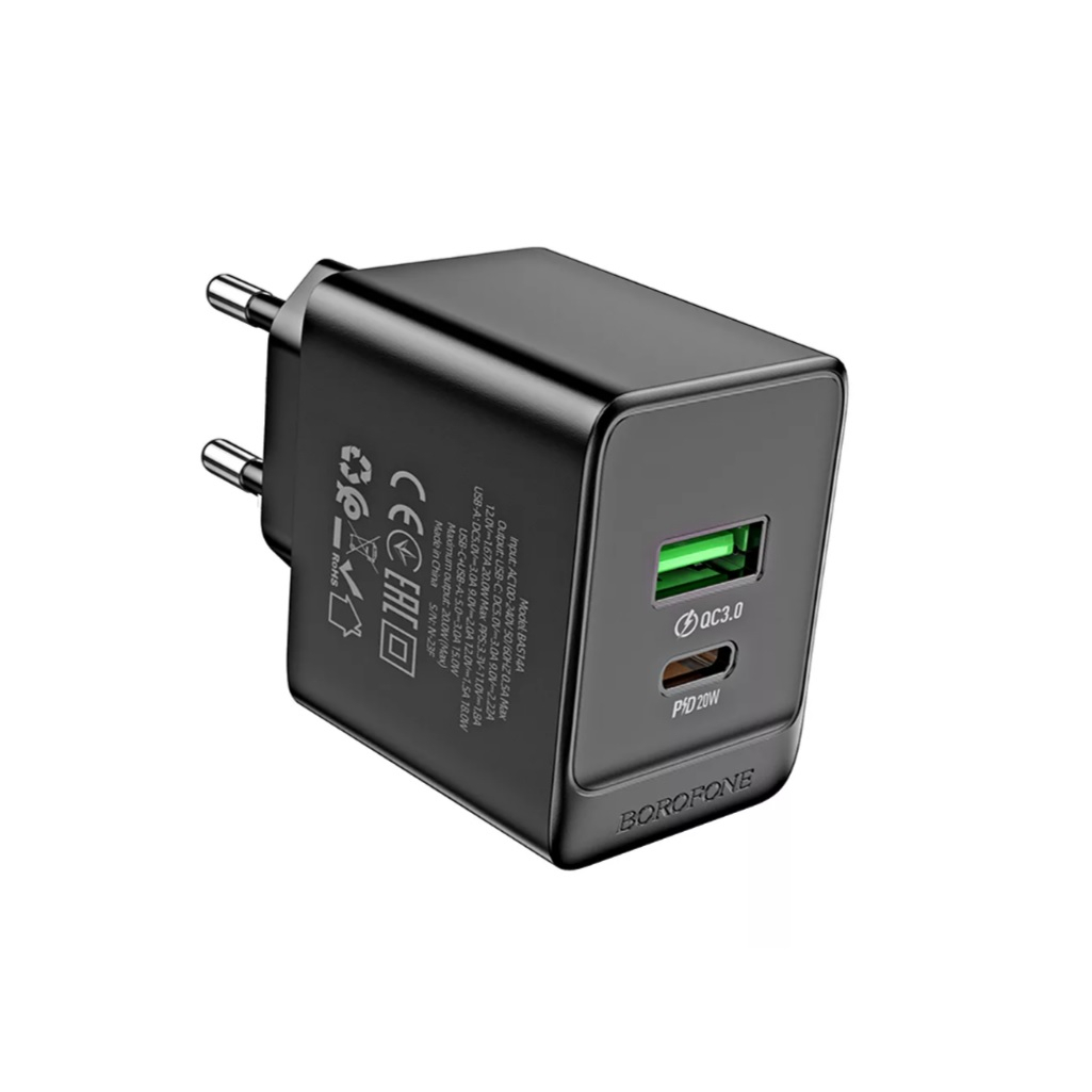 Блок зарядный Borofone BAS14A, PD20W/QC3.0, матовое покрытие, черный