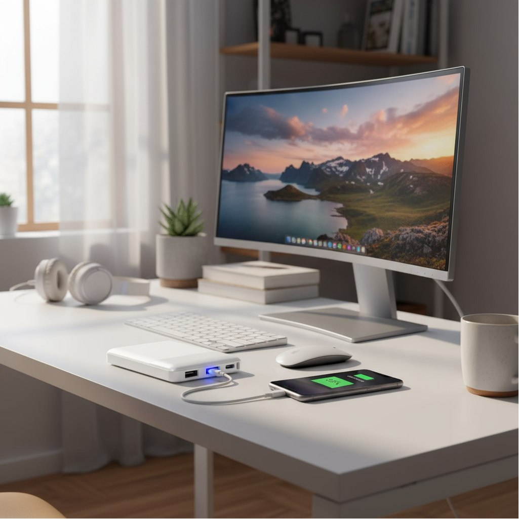 Аккумулятор внешний Hoco J72, 10000 mah, LiPol, 2 выходных разъема, белый