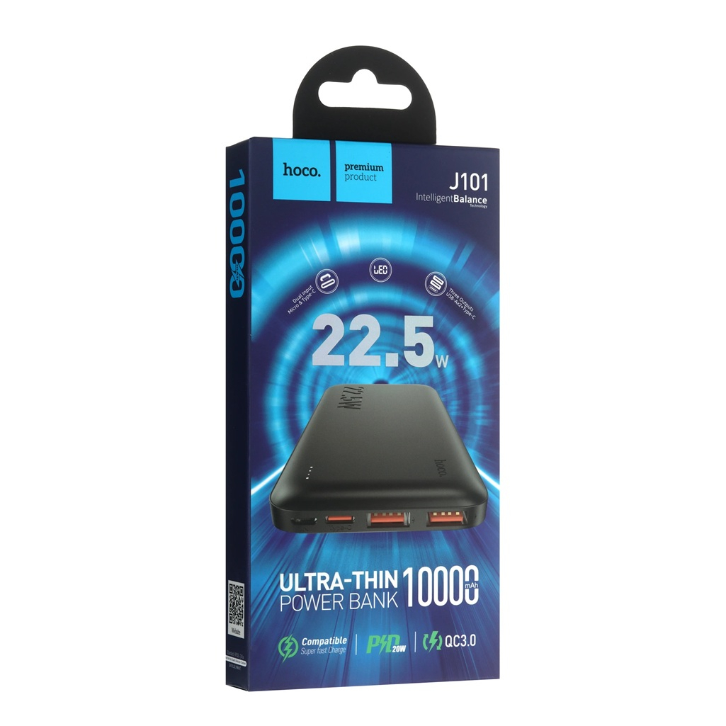 Аккумулятор внешний Hoco J101, 22.5 Вт, 2хUSB-A, USB-С, 10000 мАч, черный