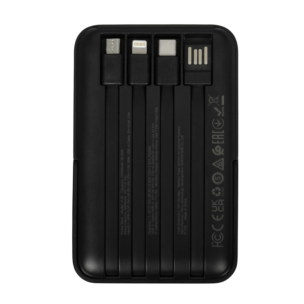 Аккумулятор внешний Hoco J135, 22.5 Вт, USB-A, USB-С, 10000 мАч, черный