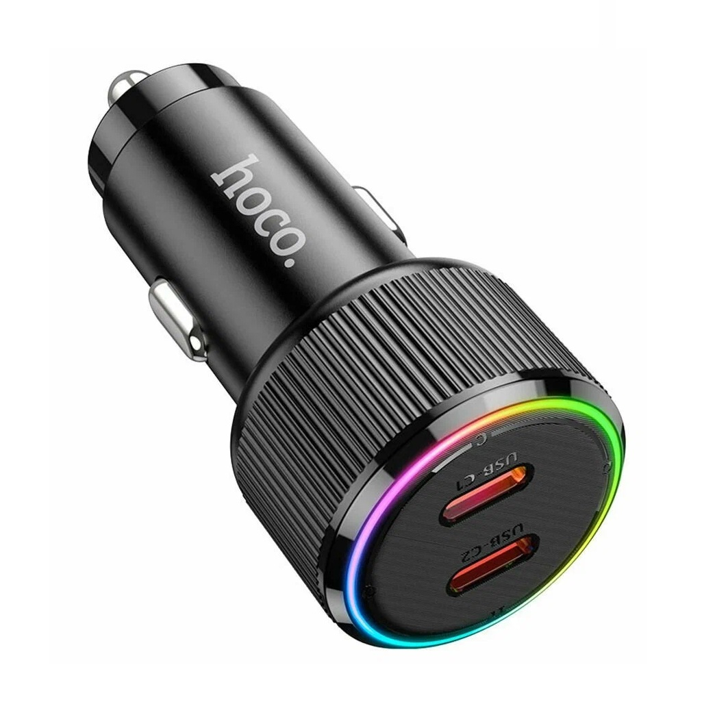 Блок зарядный автомобильный Hoco NZ14B, 2хUSB Type-C, черный