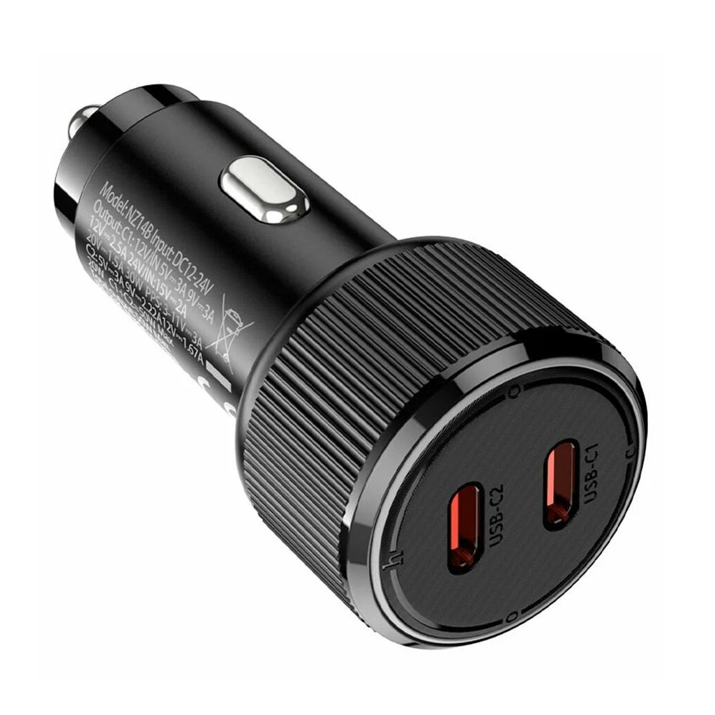 Блок зарядный автомобильный Hoco NZ14B, 2хUSB Type-C, черный