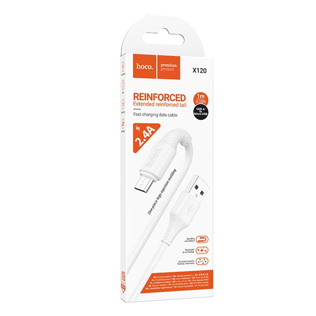 Кабель Hoco X120, Micro USB - USB, 2.4 А, ПВХ, цвет белый, 1 м