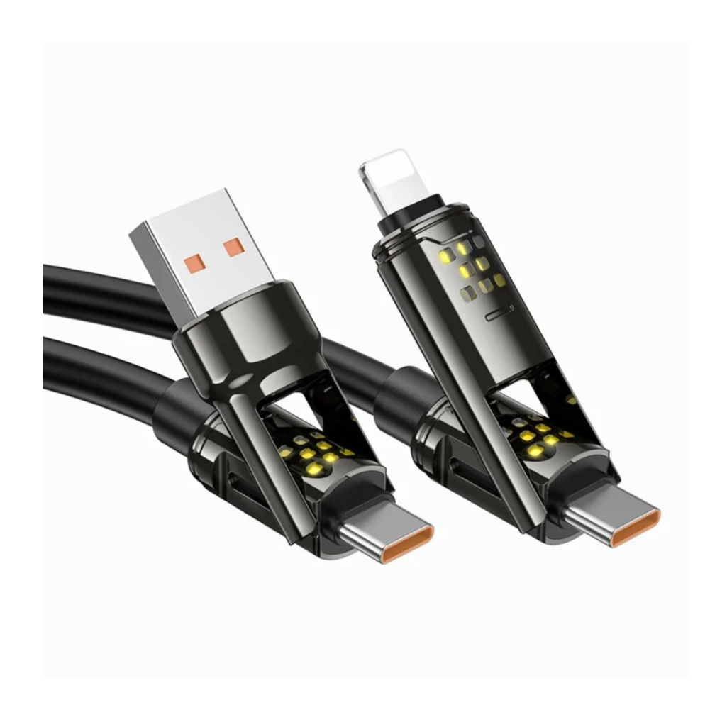 Кабель-зарядка 4 в 1 Hoco Lightning-USB C, U143IB, iPhone, нейлон, черный, 1.2 м