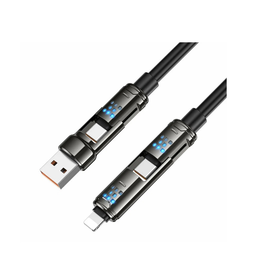 Кабель-зарядка 4 в 1 Hoco Lightning-USB C, U143IB, iPhone, нейлон, черный, 1.2 м