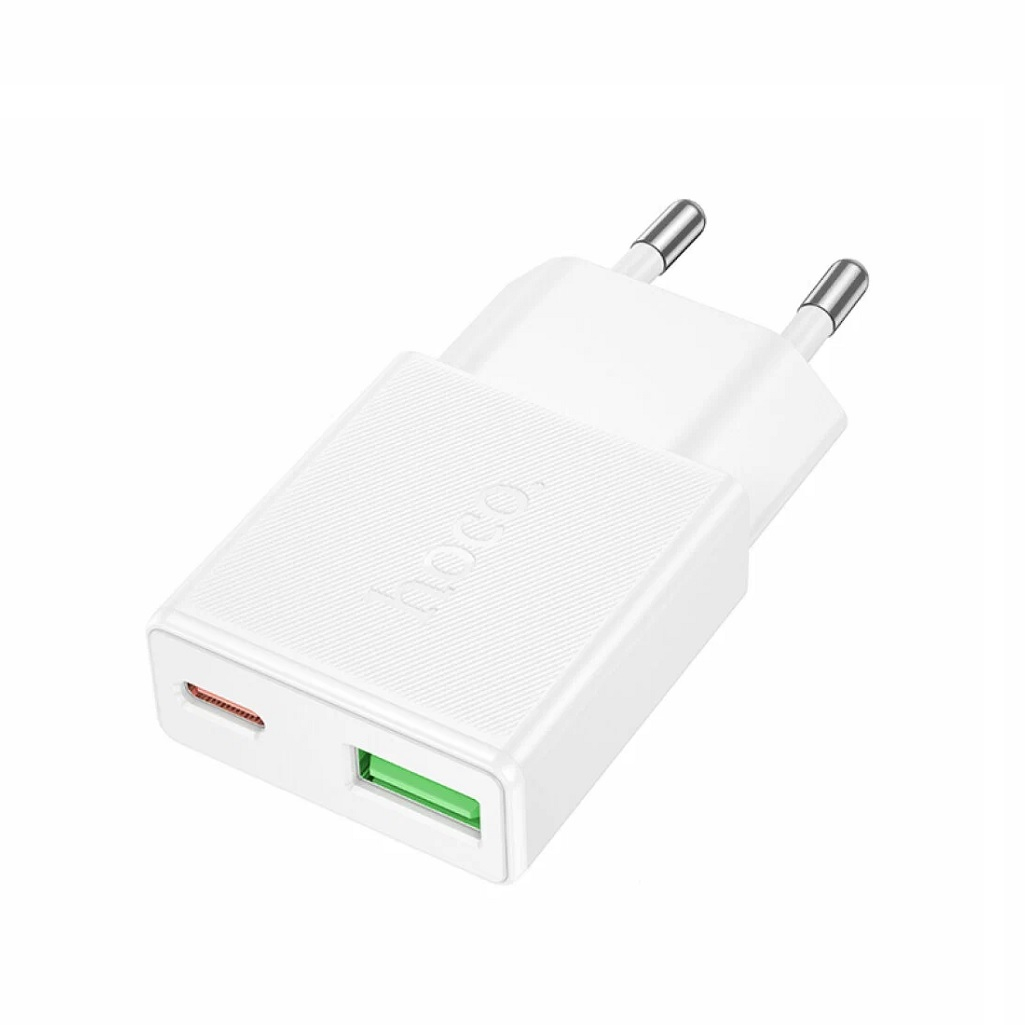 Блок зарядный Hoco N73W, USB Type-A, USB Type-C, 18 Вт, 3А, 2 порта, белый