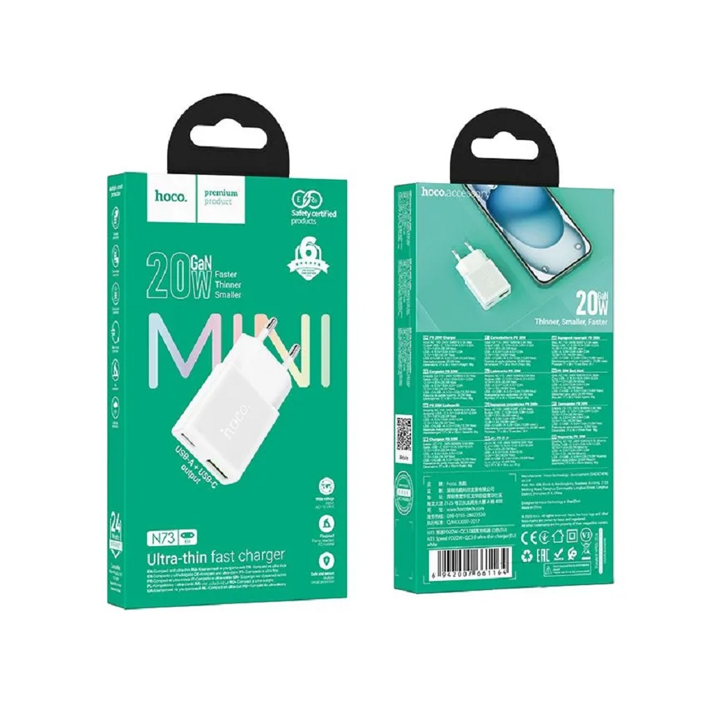 Устройство зарядное Hoco N73TIW, для Type-C, 20 Вт, 5В, белое