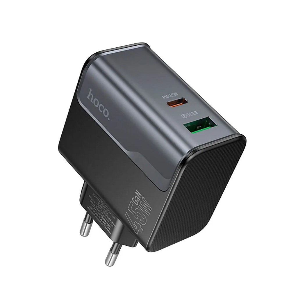 Блок зарядный Hoco CS74A PD45W+QC3.0, 5-12В, 3 А, Type-C + USB, черный