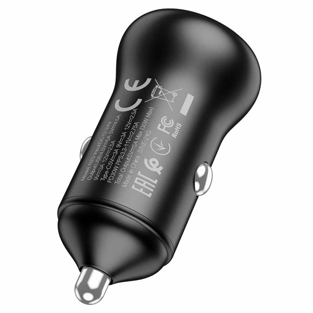 Блок зарядный Hoco NZ5 PD30W+QC3.0, 12-24В, 5 А, автомобильный, черный