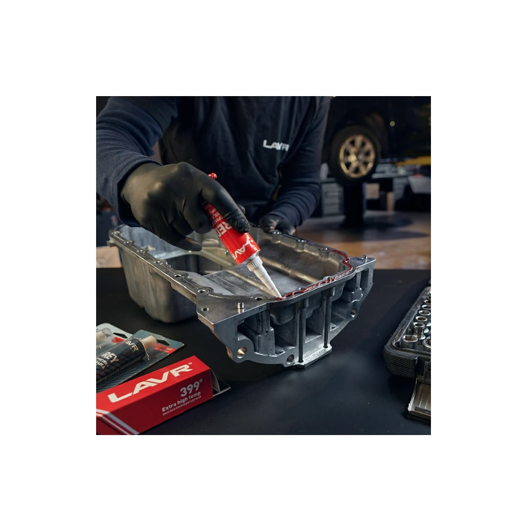 Герметик LAVR для прокладок, силиконовый, высокотемпературный, маслобензостойкий, красный, 85 г, Ln1737