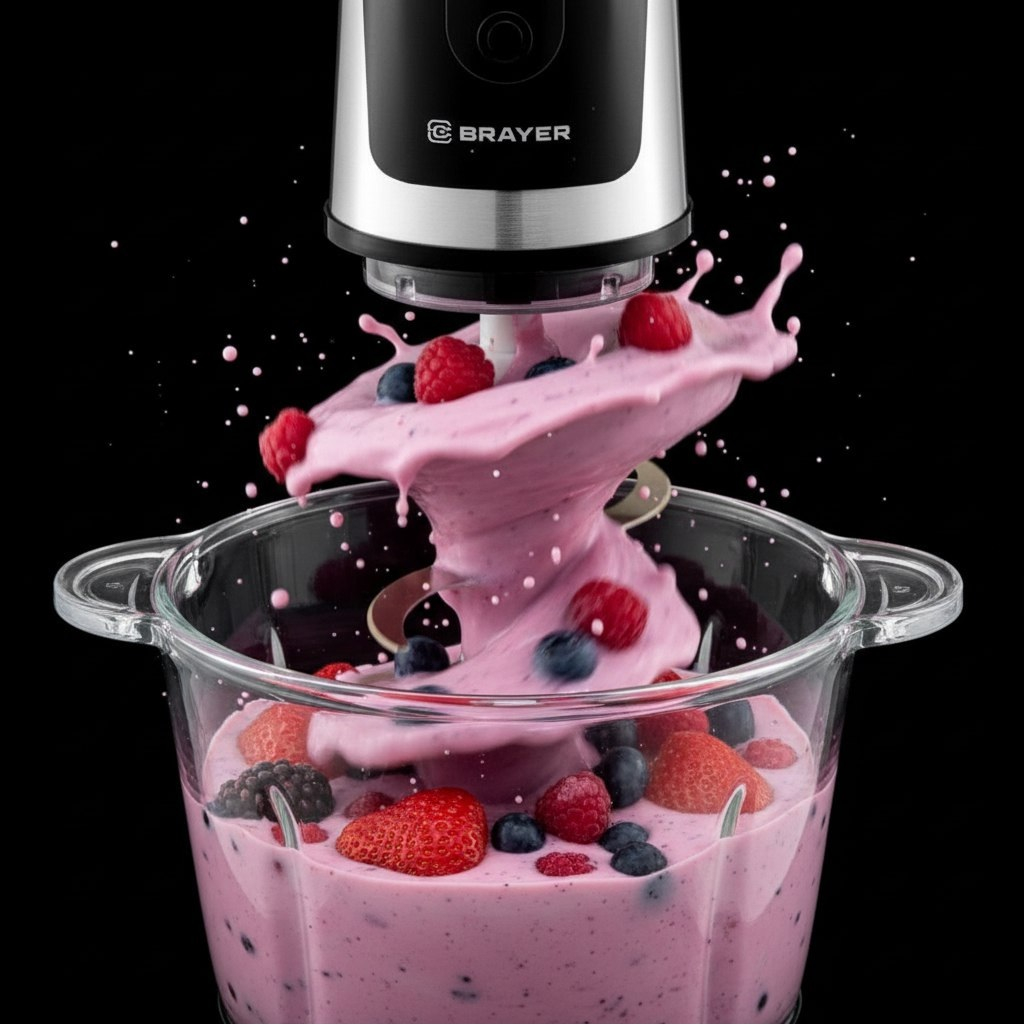 Измельчитель Brayer BR1408 800 Вт, стеклянная чаша 3 л, LED дисплей, 6 лезвий из титана