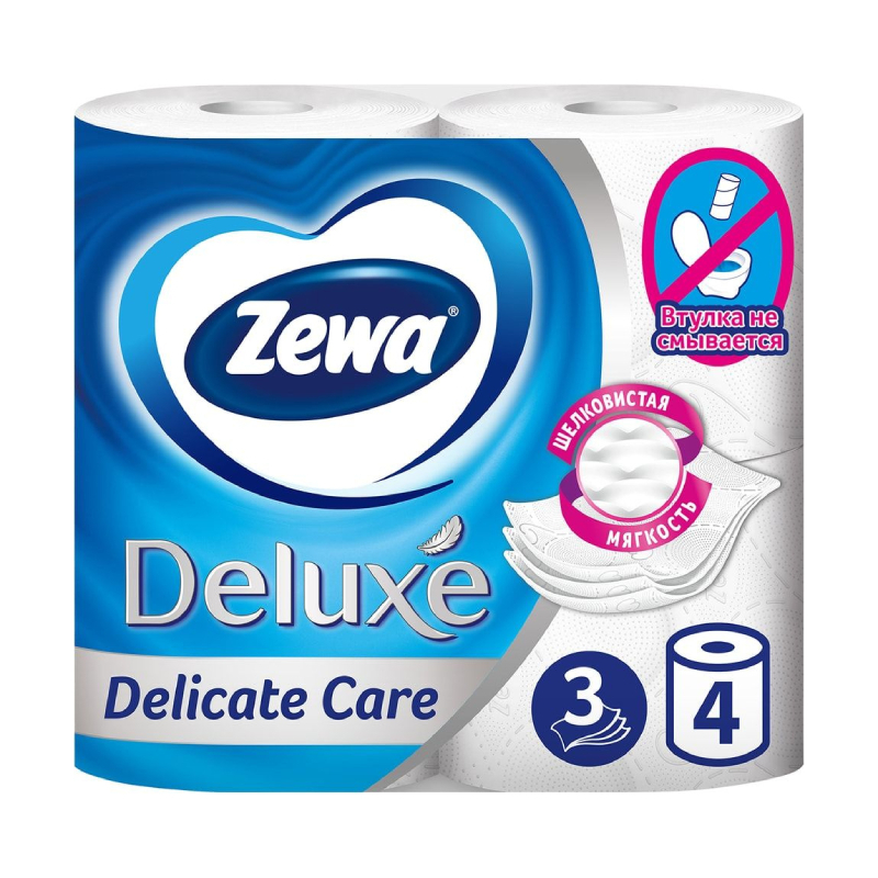 Бумага туалетная Zewa Delux, 3 слоя, 4 рулона