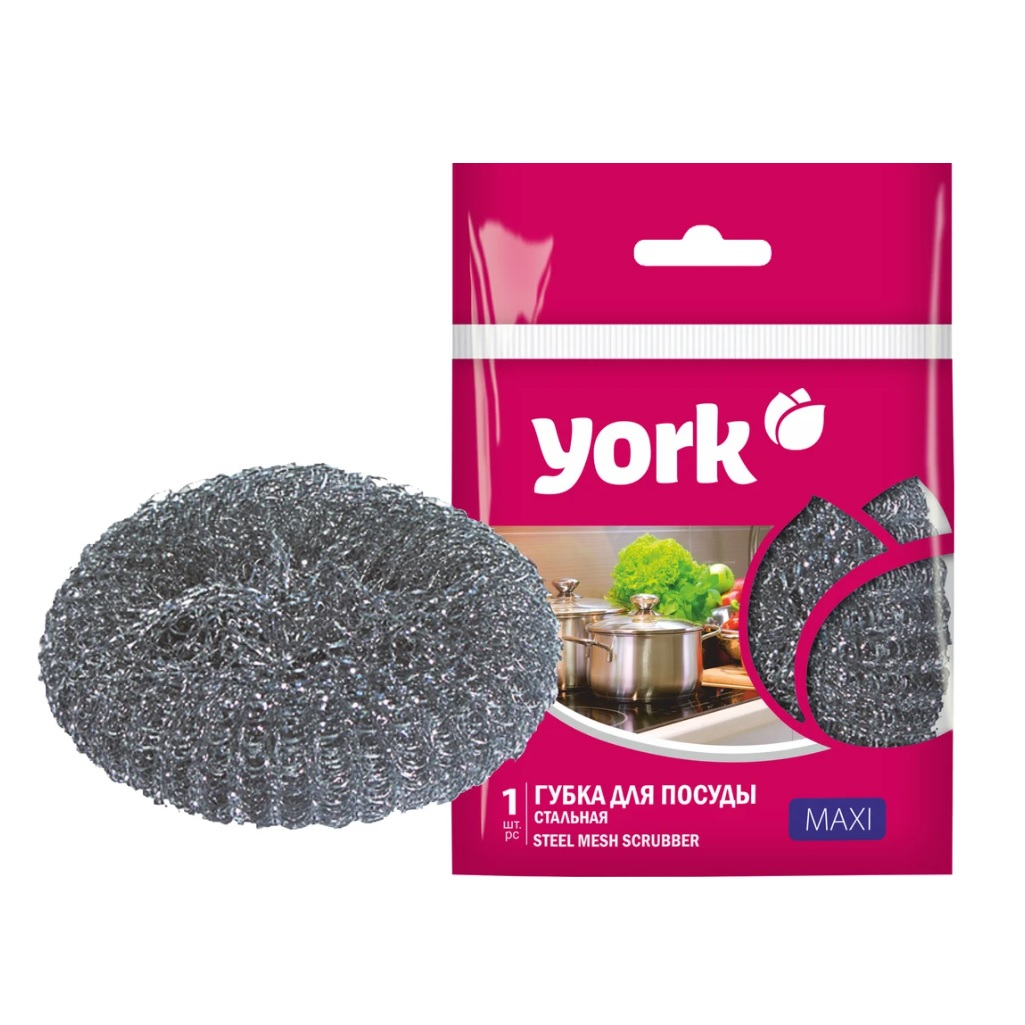 Губка для посуды York Макси металлическая, сетчатая из нержавеющей стали 255912