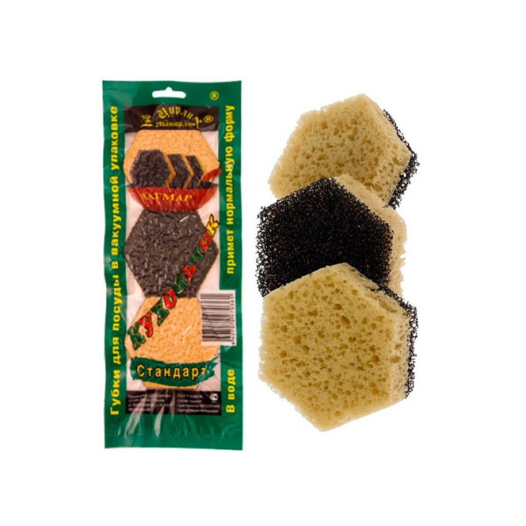 Губки для посуды Дагмар Кухоньчик Стандарт, 85 мм, вакуумная упаковка, 3 штуки