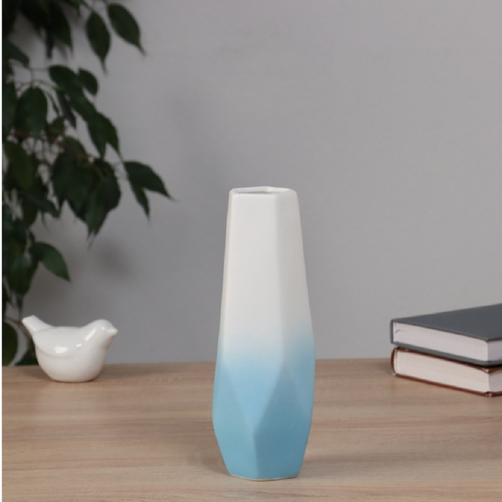 Ваза для цветов Хайди, грани галант, керамика, для декора, бело-голубая, 7х21 см