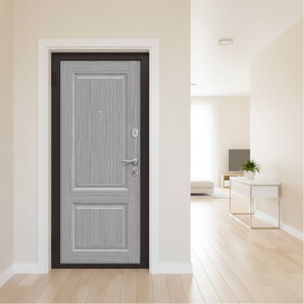 Дверь металлическая Bravo Эконом Optim 033-2716, серый клен, антик медный, 205х96 L