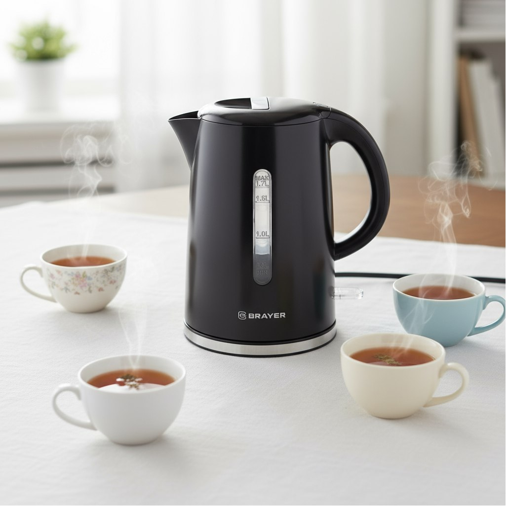 Чайник электрический Brayer 1032BR, автоотключение, черный, 2200 Вт, 1.7 л