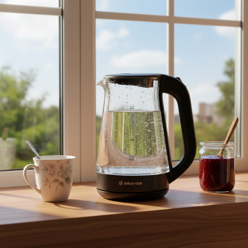 Чайник Brayer BR6112BK 2200 Вт, 1.7 л, черный, с LED подсветкой Для визуального контроля