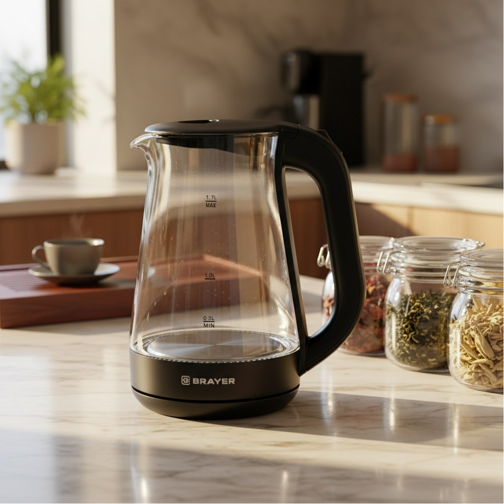 Чайник Brayer BR6112BK 2200 Вт, 1.7 л, черный, с LED подсветкой Для визуального контроля