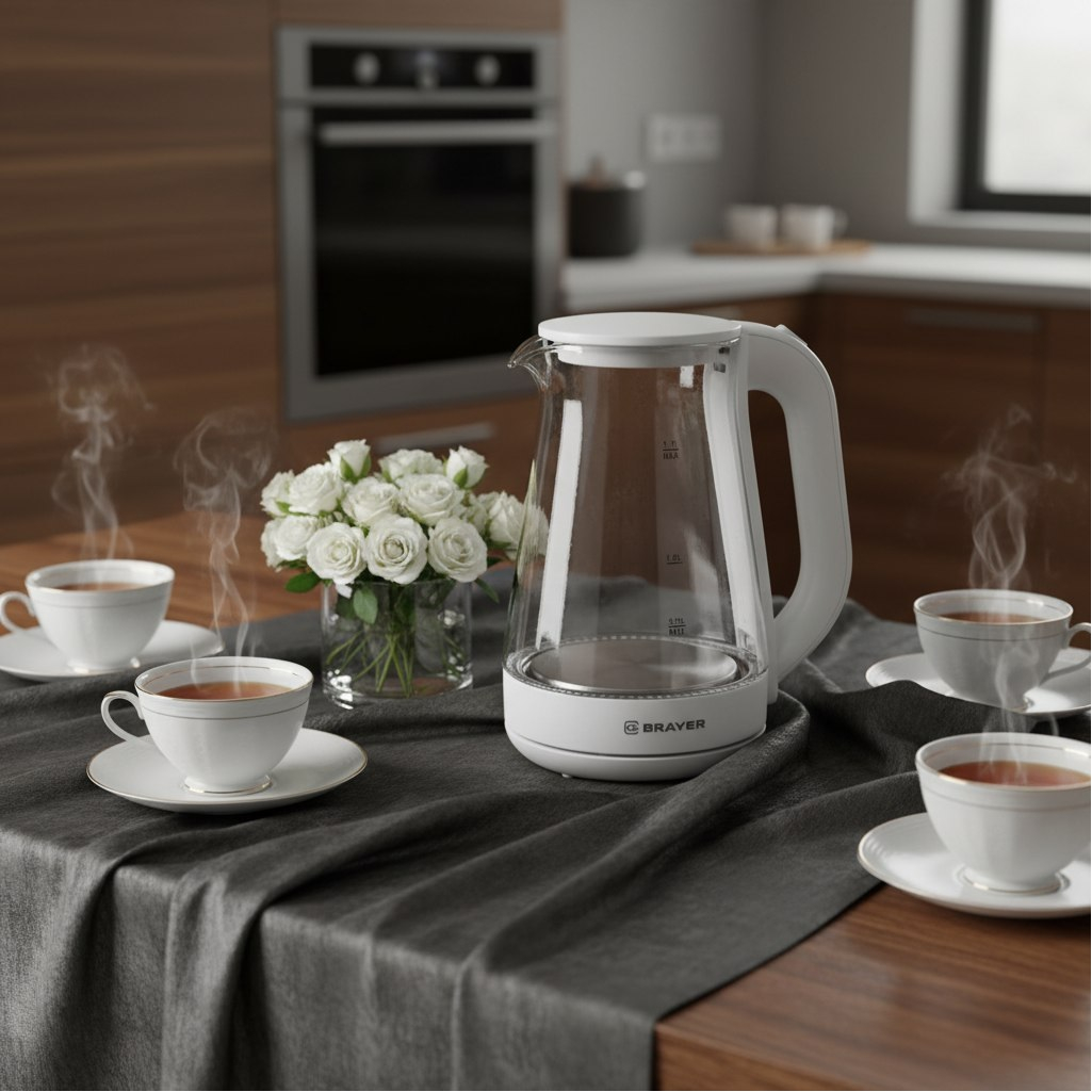 Чайник Brayer BR6112WH 2200 Вт, 1.7 л, белый, с LED подсветкой Для визуального контроля