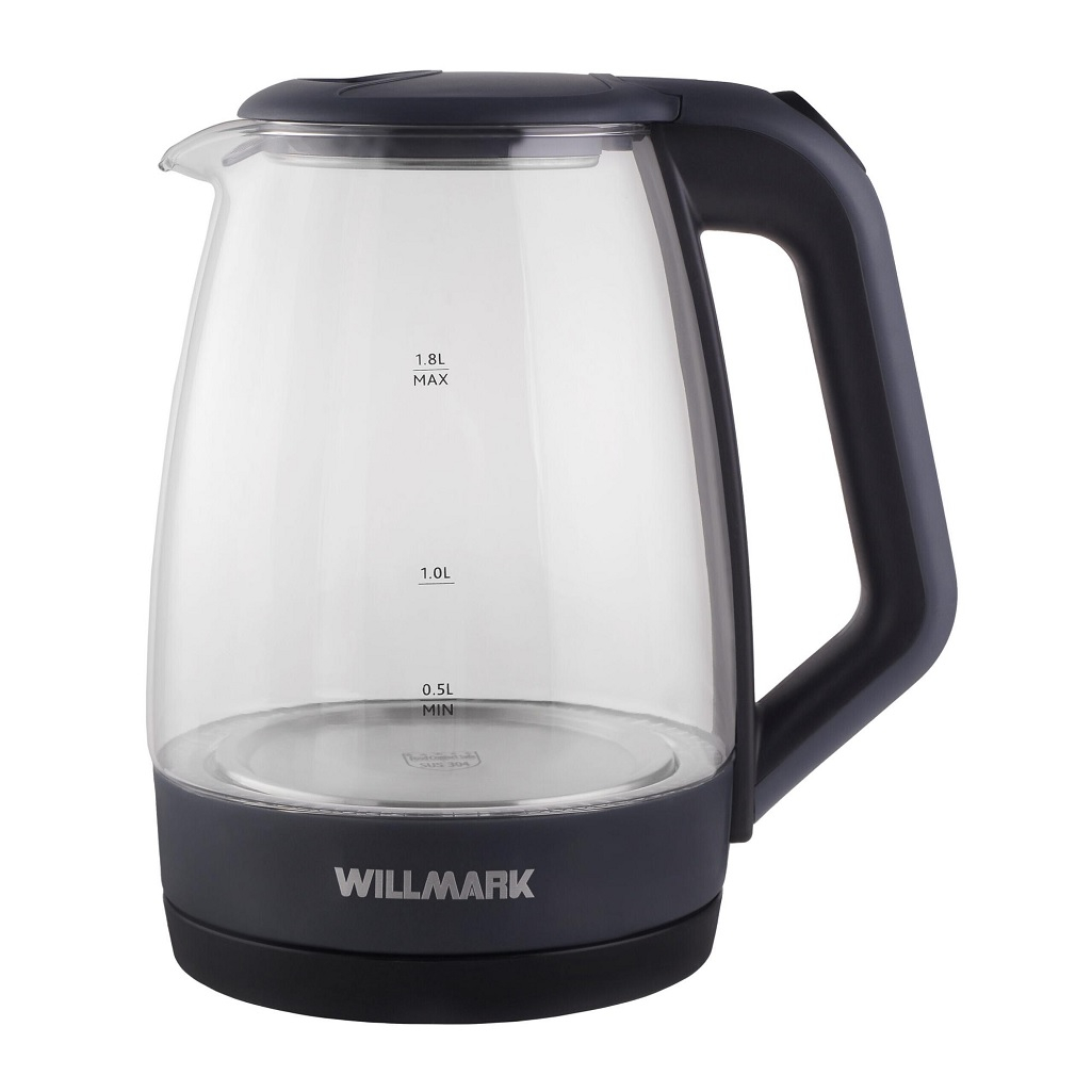 Чайник электрический Willmark WEK-1823G, 1.8 л, 2.2 кВт, серо-черный