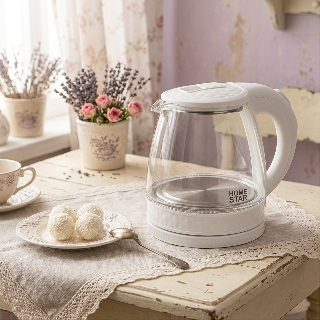 Чайник электрический Homestar HS-1053, 1.2 л, 1.5 кВт, прозрачный, белый