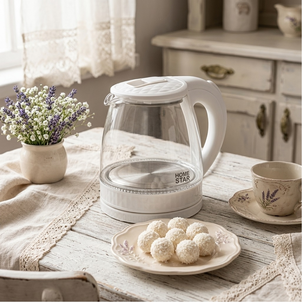 Чайник электрический Homestar HS-1053, 1.2 л, 1.5 кВт, прозрачный, белый