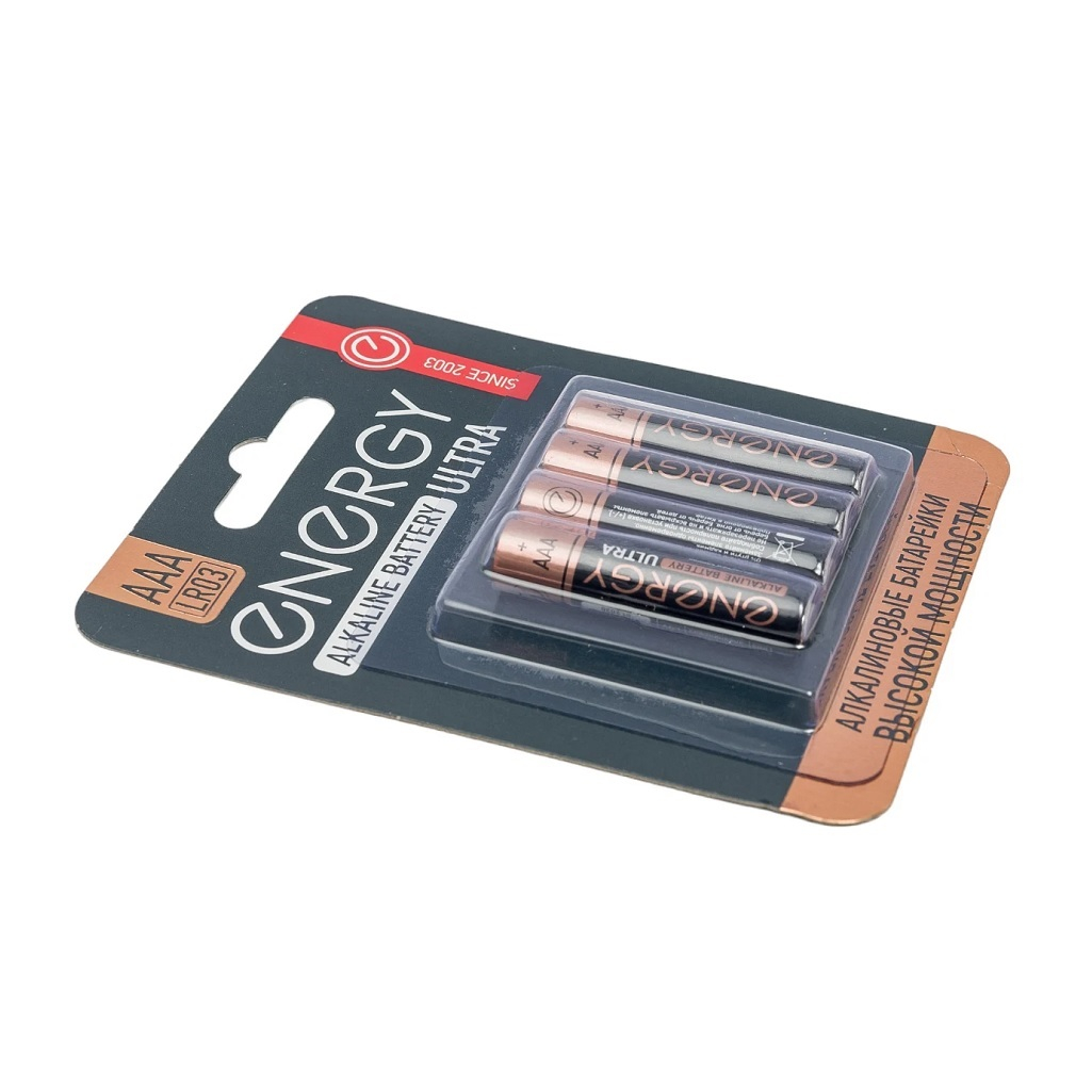 Батарейка Energy Alkaline Battery Ultra LR03, тип ААА, универсальная, 4 шт. в блистере