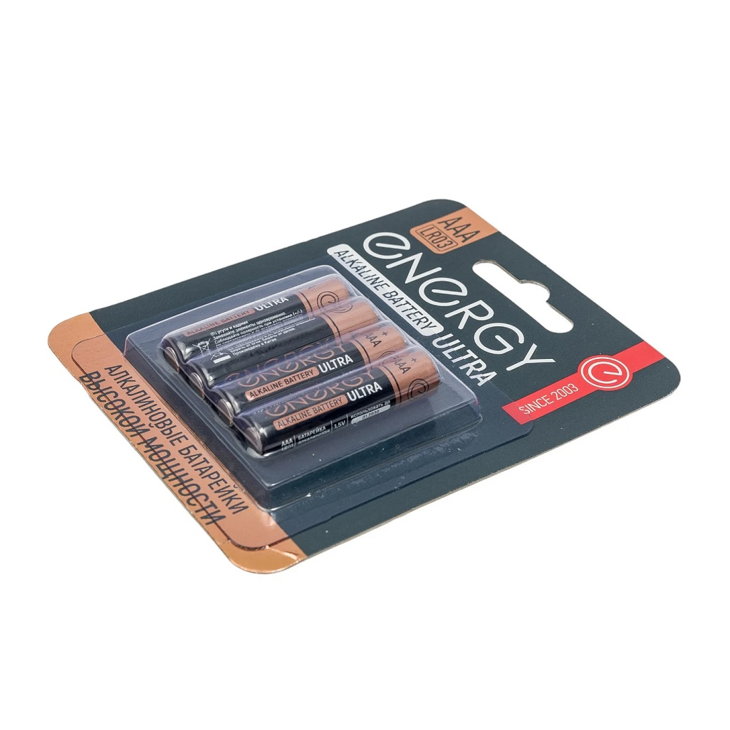 Батарейка Energy Alkaline Battery Ultra LR03, тип ААА, универсальная, 4 шт. в блистере