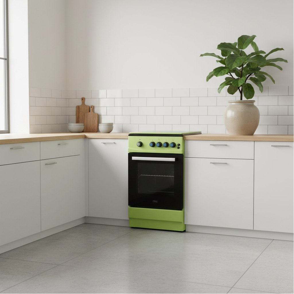 Плита газовая MIU UNO 52S, УТ-00002894, цвет зеленый, объем духовки 54 л, откидная дверца