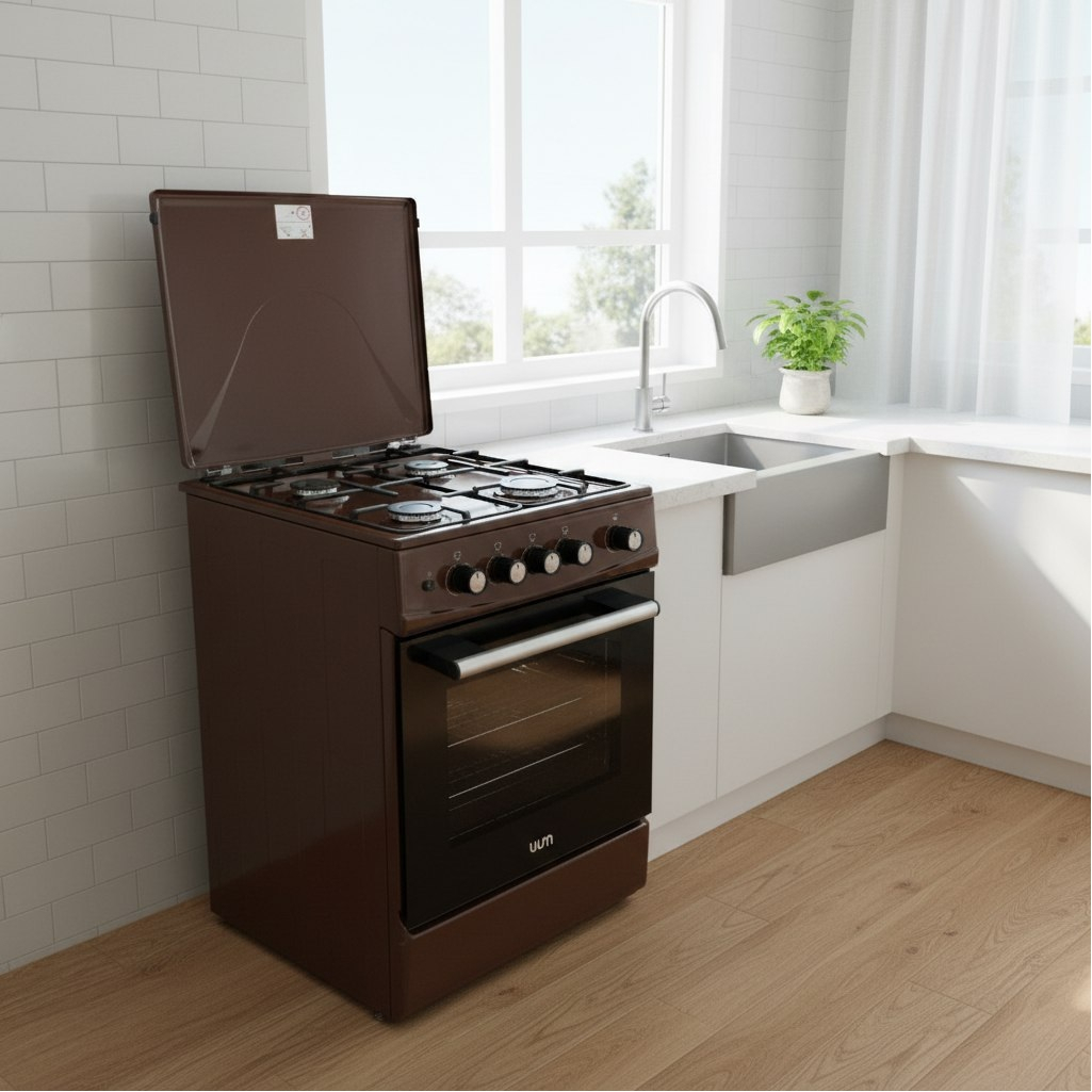 Плита газовая MIU UNO 52S, УТ-00002817, цвет коричневый, объем духовки 55 л, откидная дверца