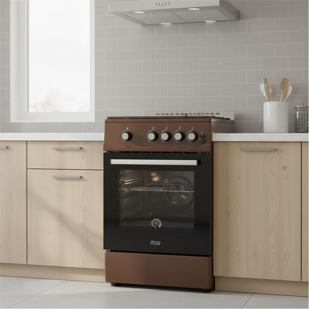 Плита газовая MIU UNO 52S, УТ-00002817, цвет коричневый, объем духовки 55 л, откидная дверца