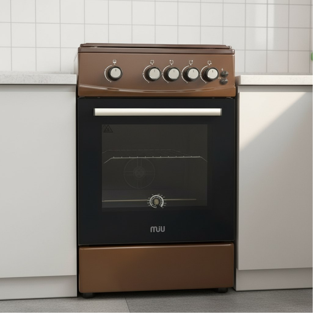 Плита газовая MIU UNO 52S, УТ-00002817, цвет коричневый, объем духовки 55 л, откидная дверца