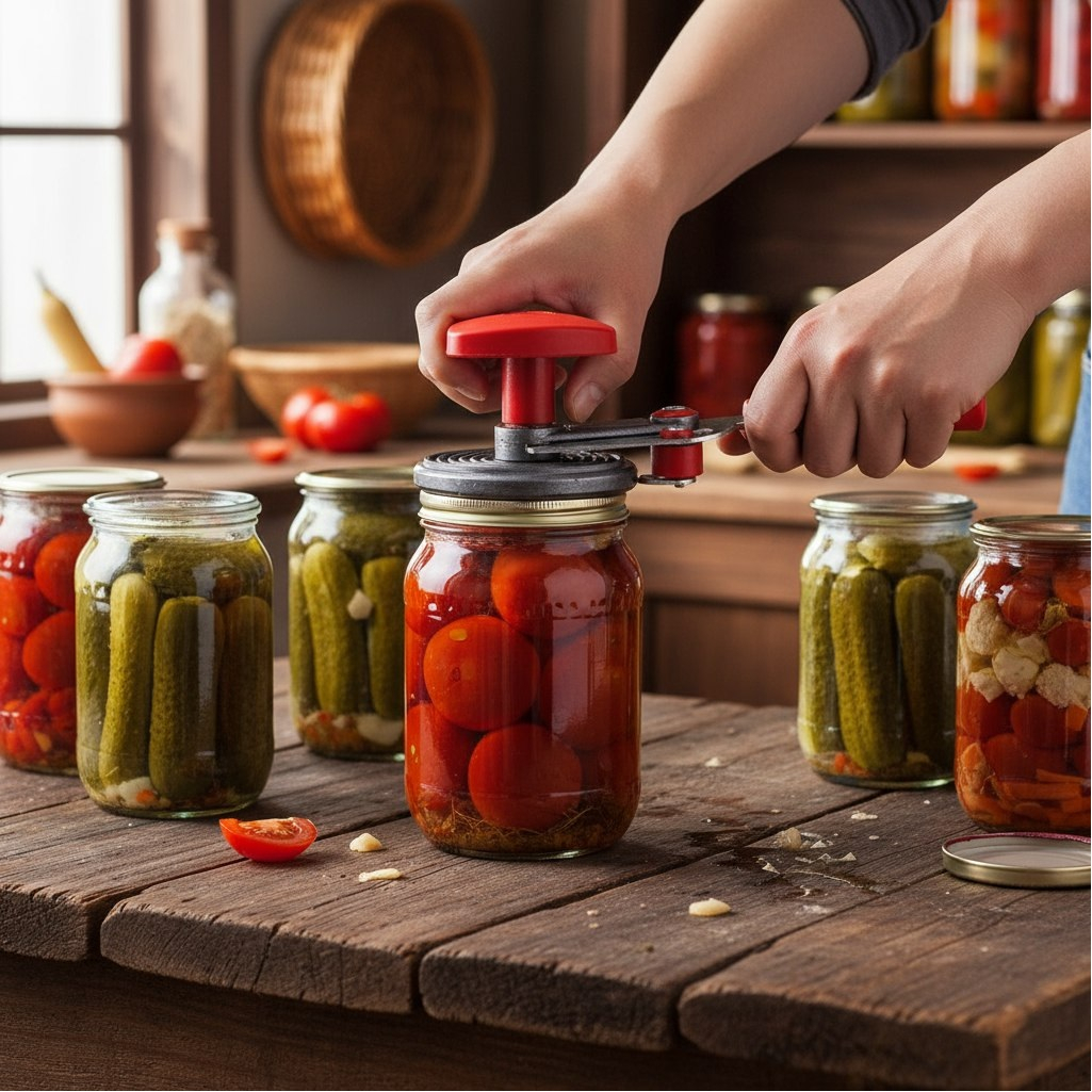 Машинка закаточная Хозяюшка 20/5932, улитка, полуавтоматическая, для стеклянных банок			