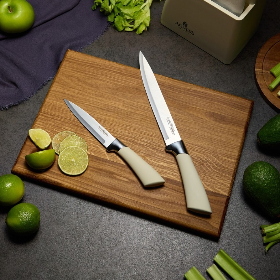 Набор ножей Agness 911-743 на пластиковой подставке, 6 предметов, цвет белый, хром