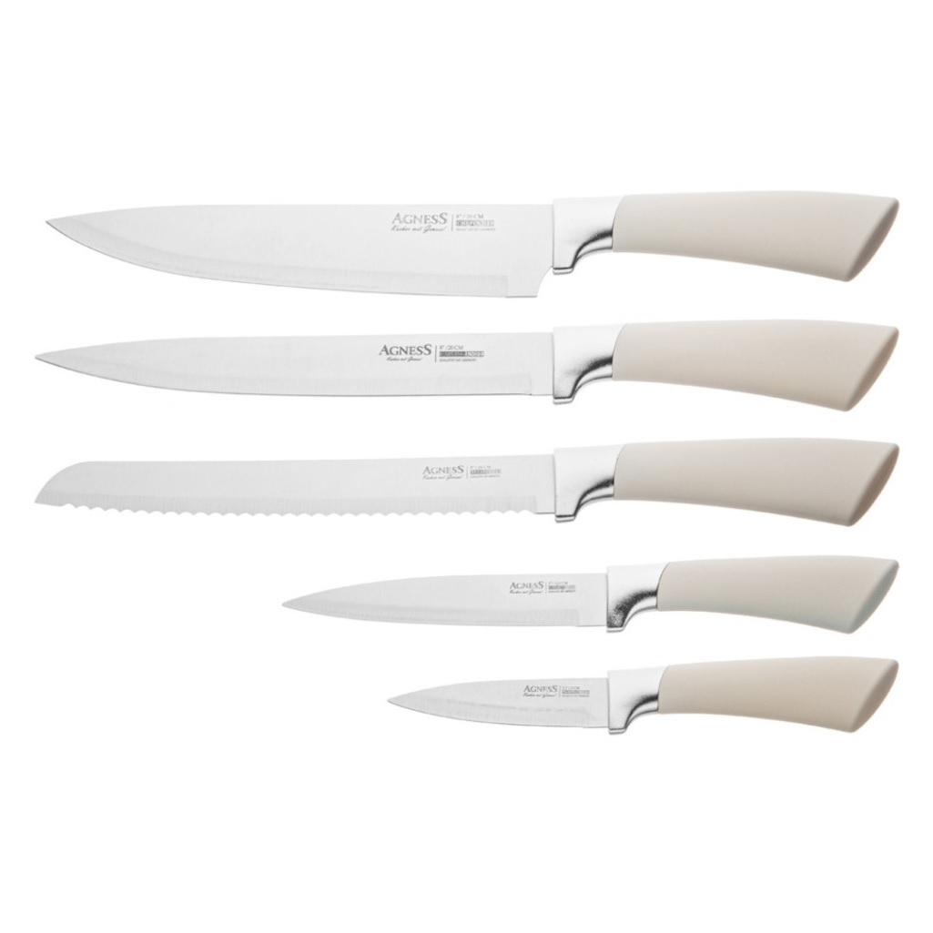 Набор ножей Agness 911-743 на пластиковой подставке, 6 предметов, цвет белый, хром